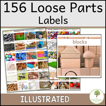 Preview of Classroom Labels - FREE Loose Parts Labels - List of 156 Illustrated Loose Parts