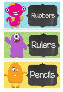 Classroom Labels Monster and Chalkboard Theme by Two Creative Teachers