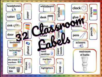 Preview of Classroom Labels (Rainbow colors)