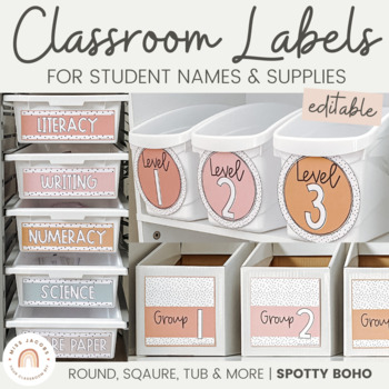 Preview of Classroom Labels | SPOTTY BOHO | Editable