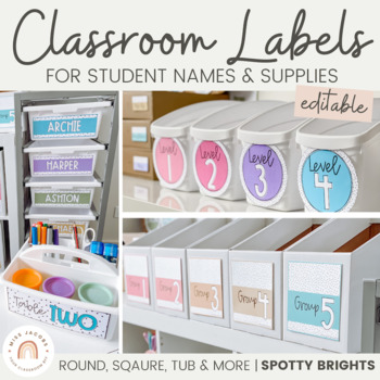 Preview of Classroom Labels | SPOTTY BRIGHTS | Editable