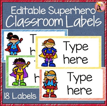 Preview of Superhero Theme Classroom Labels - Editable