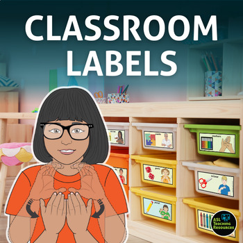 Preview of Classroom Labels With Pictures Sign Language Visual Teacher Classroom Decor