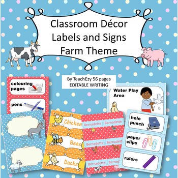 Preview of Editable Classroom Labels and Signs Farm Theme