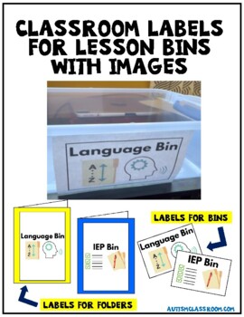 Preview of Classroom Labels for Lesson Bins with Images (Autism & Special Education)