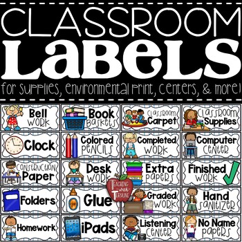 Preview of Classroom Labels for Supplies, Manipulatives, Environmental Print, Centers, etc.