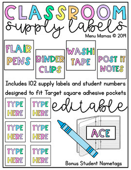 Classroom Labels for Target Adhesive Pockets-EDITABLE by Menu Mamas