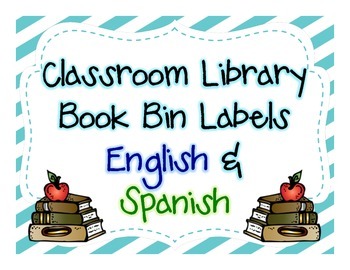 Preview of Classroom Library Book Bin Labels- English & Spanish (blue/green)
