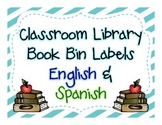 Classroom Library Book Bin Labels- English & Spanish (blue/green)