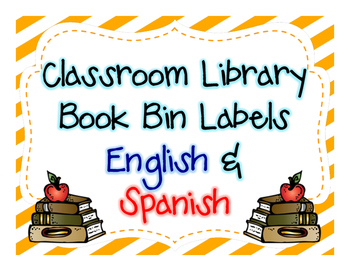 Preview of Classroom Library Book Bin Labels- English & Spanish (blue/red)