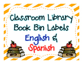 Classroom Library Book Bin Labels- English & Spanish (blue/red)