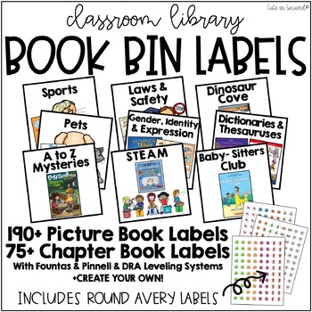 Preview of Classroom Library Book Bin Labels - Picture and Chapter Books with Stickers