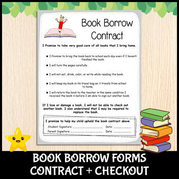 Preview of Classroom Library Book Borrow Sign Out Sheet & Book Borrow Contract