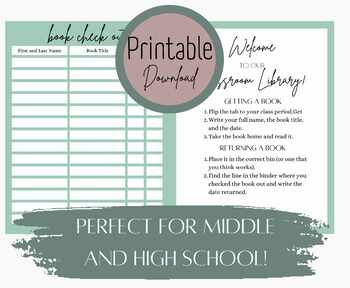 Preview of Simple Classroom Library Book Check Out Sheet and Instructions - Middle and High