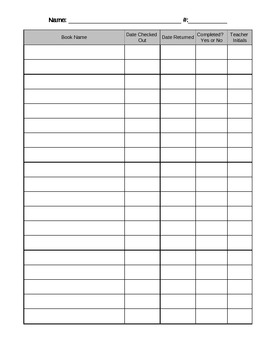 Preview of Classroom Library Book Checkout Form