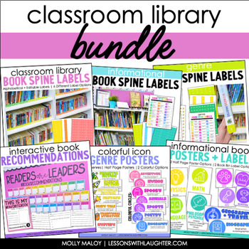 Preview of Classroom Library Bundle | Book Spine Labels and Bulletin Board Posters