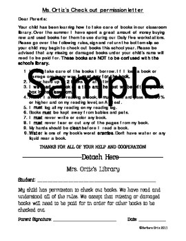 Preview of Classroom Library Checkout Letter