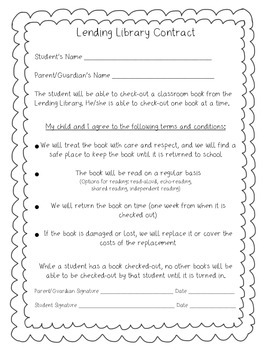 Preview of Classroom Library Contract