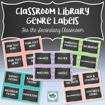 classroom library genre labels 5 colors polkadots