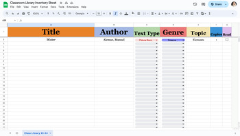 Preview of Classroom Library Inventory Spreadsheet