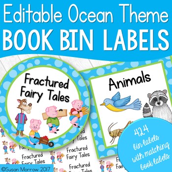 Preview of Classroom Library Labels: 424 Book Bin Labels & Matching Book Labels Ocean Theme