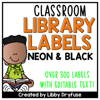 Preview of Classroom Library Labels EDITABLE for Bins & Books {Neon and Black}