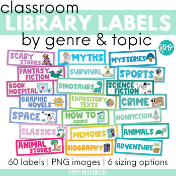 Preview of Classroom Library Labels by Genre & Topic for Book Bins & bookshelves | Decor