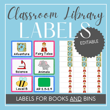 Preview of Classroom Library Labels for Books and Bins | Editable