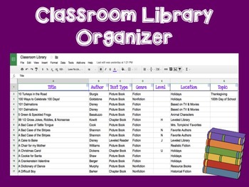 Preview of Classroom Library Organizer Spreadsheet
