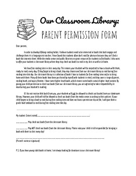 Preview of Classroom Library Parent Permission Form