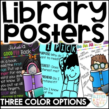 Preview of Classroom Library Posters - 3 Color Options Included - Library Rules & Decor
