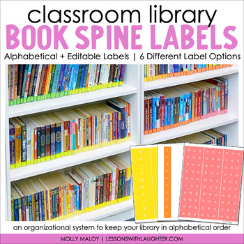 Preview of Classroom Library Alphabetical Book Spine Labels for Class Library Organization