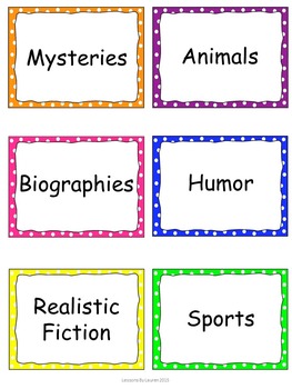 Classroom Library/ Reading Area Labels by Lessons By Lauren | TpT