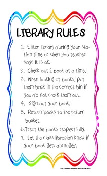 Preview of Classroom Library Rules
