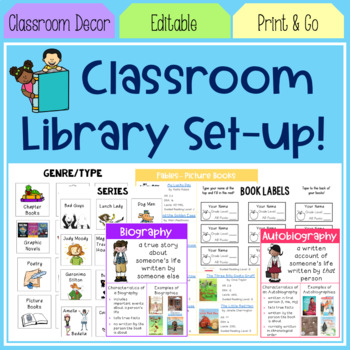 Preview of Classroom Library Setup - Posters, Labels, Lists, and More!