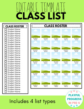 Preview of Classroom List - Editable, Picture, Names