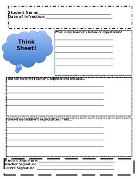 Preview of Classroom Management - Behavior Think Sheets