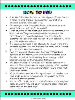 Classroom Management - Citizenship Report for Upper Elementary Classrooms