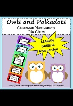 Preview of Classroom Management Clip Chart (IN IRISH, AS GAEILGE) - Owl theme