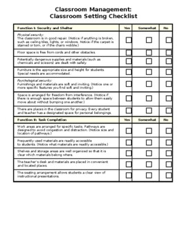 Preview of Classroom Management: Editable Classroom Setting Checklist