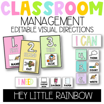 Preview of Classroom Management Editable Visual Directions | Picture Direction Cue Cards