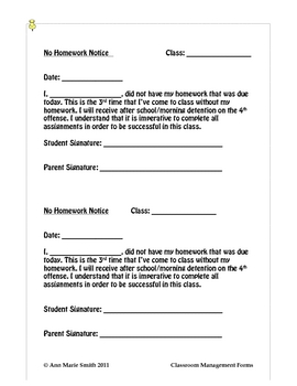 homework notice to parents