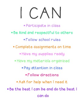 Classroom Management: I CAN Poster by Anne Plettenberg | TpT