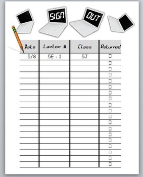 Preview of Classroom Management: Laptop sign out sheet