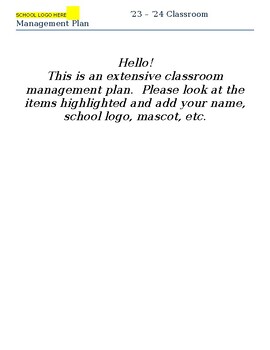 Preview of Classroom Management Plan