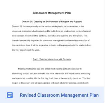 Preview of Classroom Management Plan Example