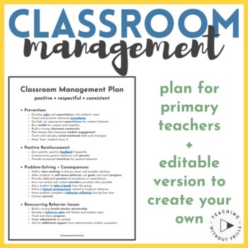Preview of Classroom Management Plan | Primary Teachers | Kindergarten, 1st, 2nd Grade