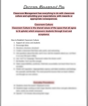 Preview of Classroom Management Plan - The Basics