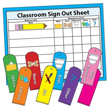 Preview of Classroom Management Sign Out Sheet For Restroom Bathroom Office Hall Passes