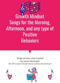 Preview of Growth Mindset Songs for Classroom Management and Positive Behaviors
